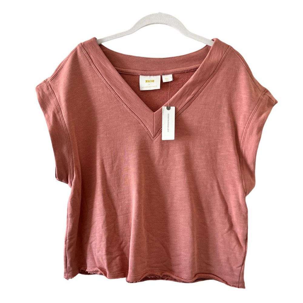NWT Maeve Anthropologie Cropped Terry Sleeveless Sweatshirt Top Pink Size S